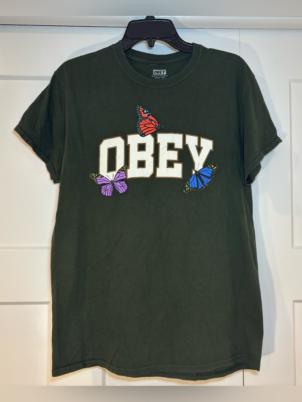 OBEY Collegiate Women’s Dark Green Butterfly Logo Tee